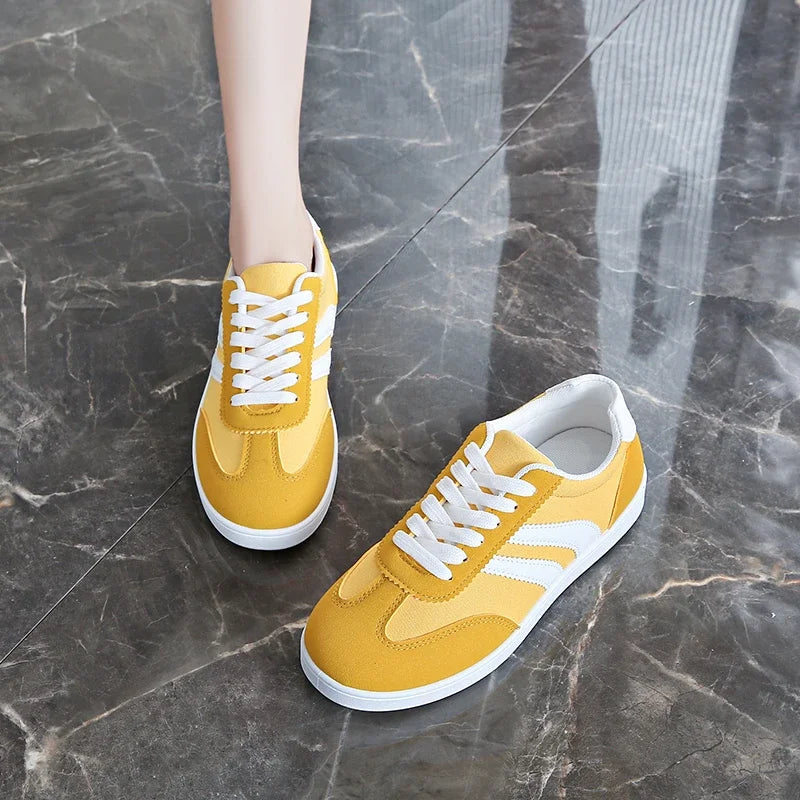 Women Tennis Sneakers Flats Ladies Fashion Mixed Colors Lace-up Vulcanized Shoes Spring Autumn Woman Outdoor Trainers Footwear Pi-Mart