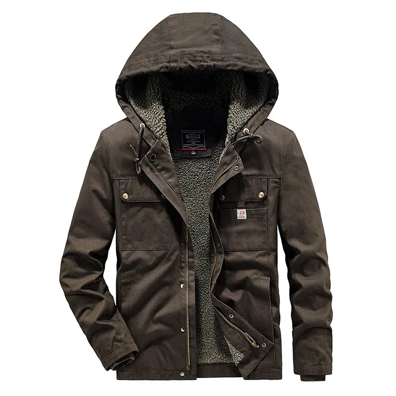 New Fashion Men Hooded Fleece Warm Down Jackets Casual Fit Coats Quality Male Cotton Multi-pockets Cargo Jackets Tooling Coats 4 Pi-Mart