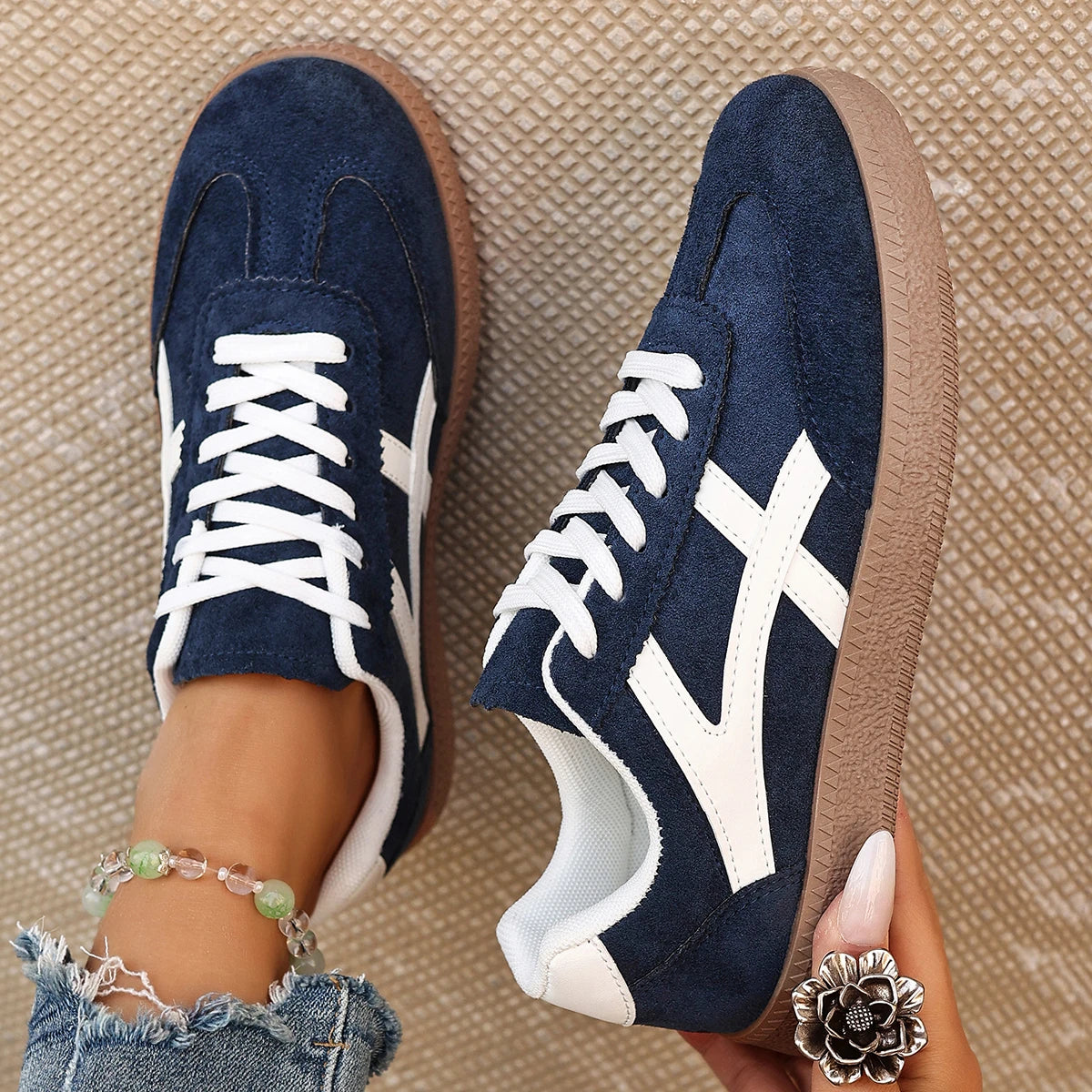 Women Sneakers 2026 Fashion Casual Flats Vulcanize Shoes Round Toe Lace Up Comfortable Flat Shoes for Women Zapatos De Mujer Pi-Mart