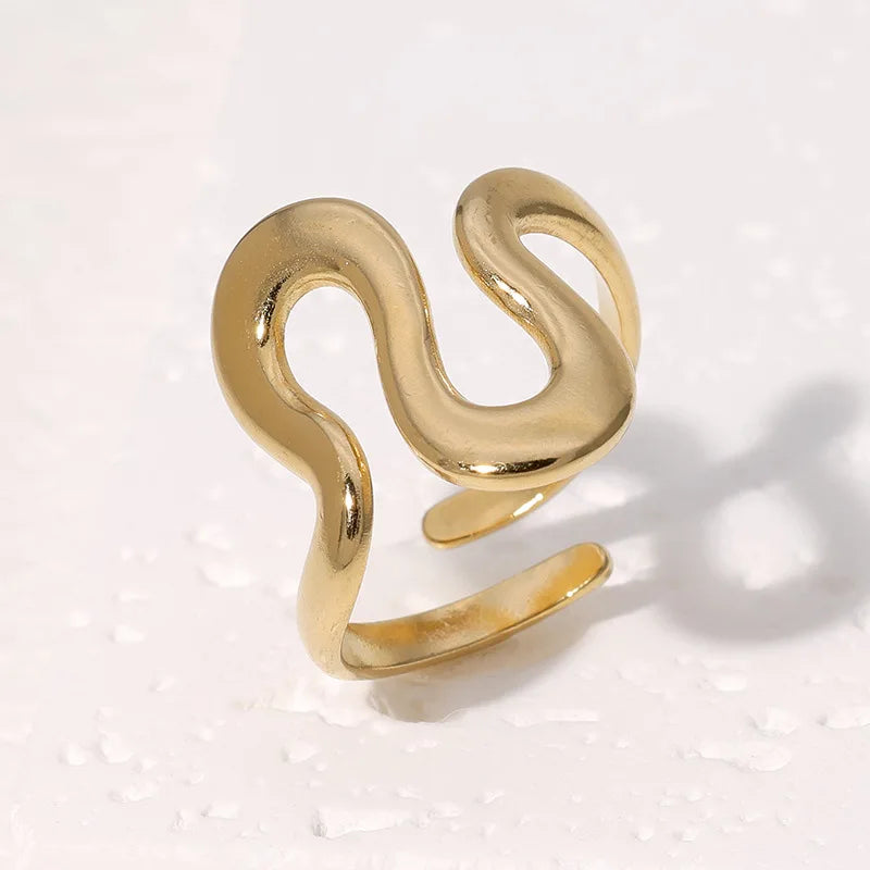 Fashion Stainless Steel Waterproof Open Ring Personality Charms PVD Real Gold 18K Plated Trendy Jewelry for Women Pi-Mart