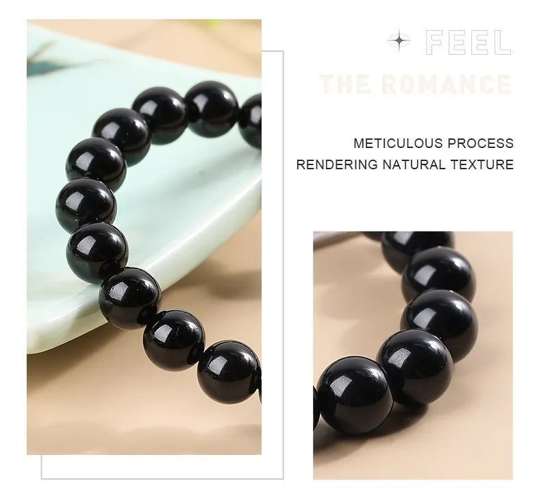 JD Natural Stone 7A Black Tourmaline Bead Bracelets Women Healing Crystals Chakra Yoga Meditation Jewelry Schorl Strand Bangles Pi-Mart