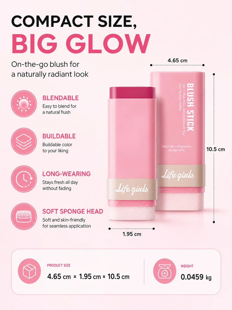 3-in-1 Cream Blush Stick Cheeks Lips Eyes, Long Lasting Waterproof Blendable Dewy Glow Makeup Stick for All Skin Tones Pi-Mart