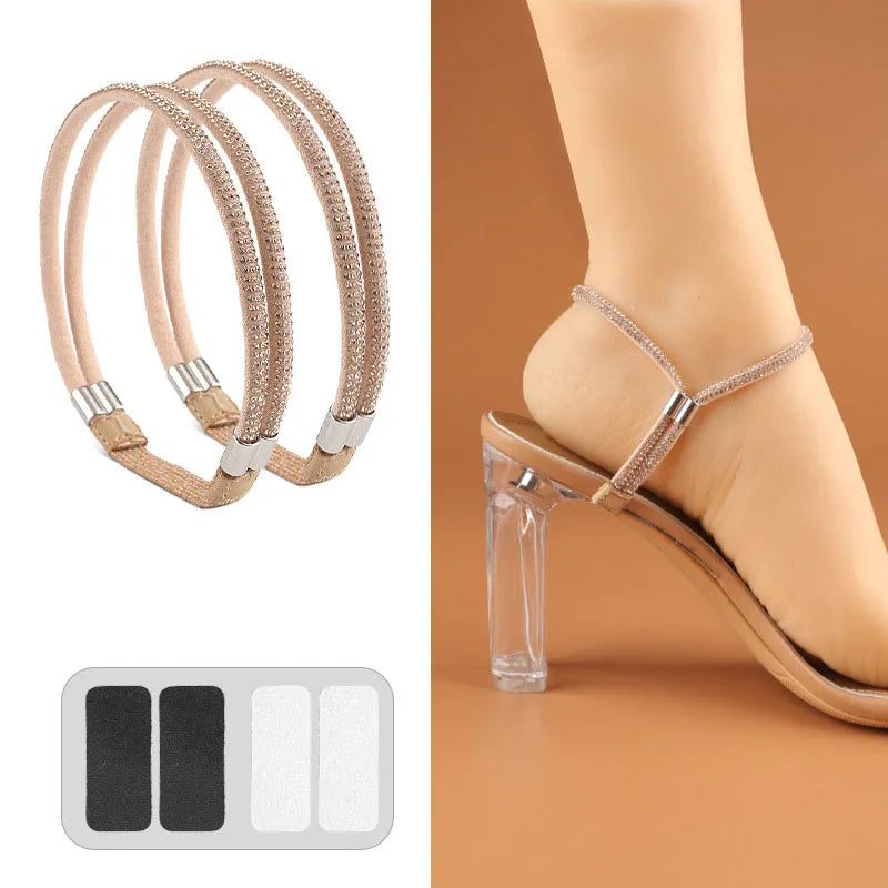 Rhinestone High Heels Shoes Band Anti-loose for Women Shoelaces Anti-drop Elastic Fixed Heel Laces shoe accessories LadyShow.Store