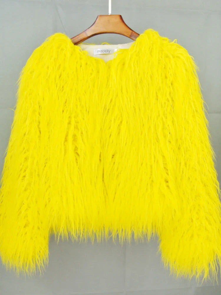 Colorful Warm Faux Women Fur Coat  Black White Pink Plush Coat Female Jacket Fur Autumn Winter Shaggy Outerwear High Street 2025 LadyShow.Store