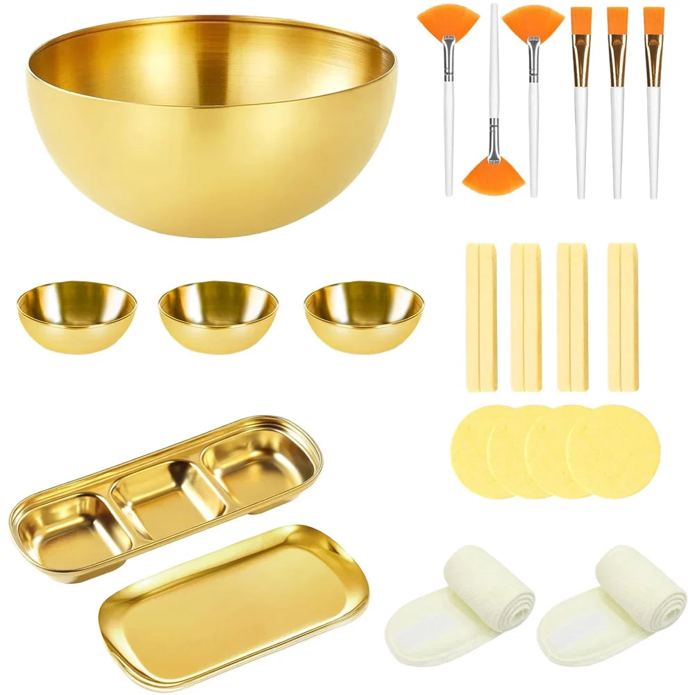 Facial Product Preparation Set with Stainless Steel Bowls and 26 Pcs Tools for Home and Professional Beauty Use Tri Light Beauty