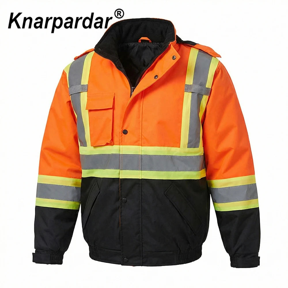 Winter Black Jacket High Visibility Warm Jacket for Men With Customized Logo Waterproof Jacket Reflective Parka Jacket Workwear Pi-Mart