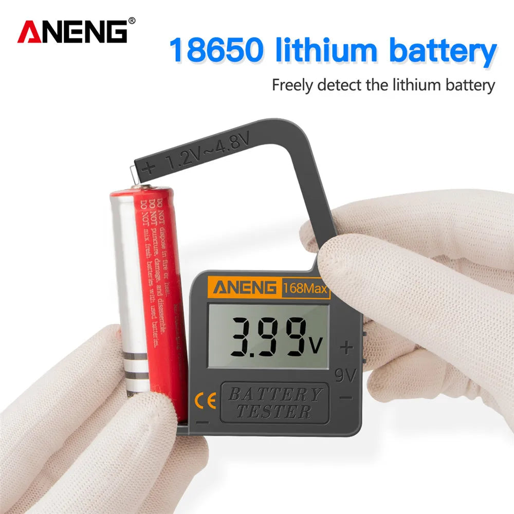 ANENG 168MAX Self Powered Digital LCD Battery Checker AA AAA C D 9V Button Cell 18650 Lithium Cell Voltage Capacity Test Tool Pi-Mart