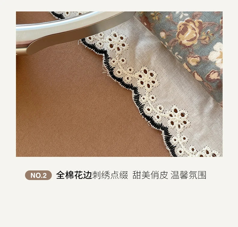 Summer Quilt Korean Style Duvet with Lace Single/Queen Size Comforter Flower Printed Quilted Blanket 여름이불 (No Pillowcase) Pi-Mart