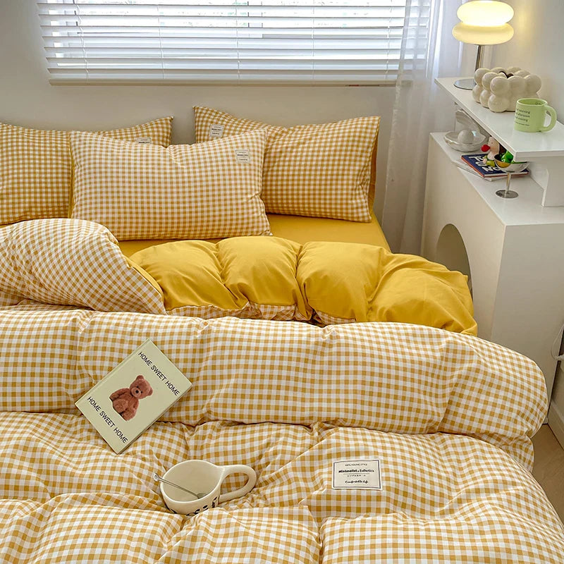 Plaid Style Bedding Set Skin-friendly Quilt Cover Pillowcase Bedsheet Home Bed Linen Sets Single/Full/Queen/King Size Bedclothes LadyShow.Store