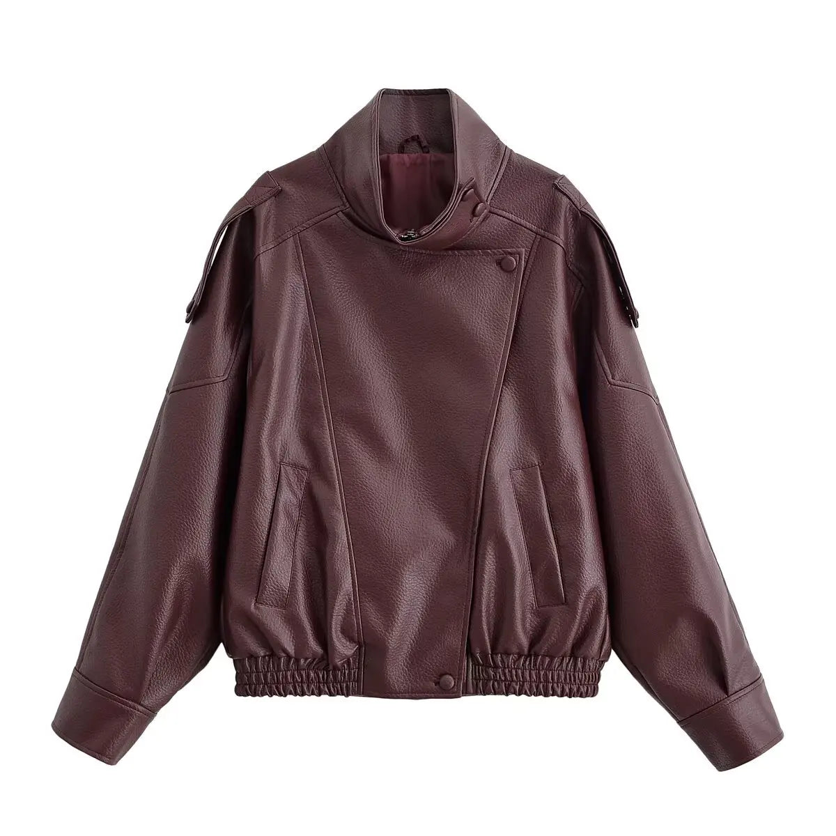 HH Autumn Faux Leather Jacket For Women Casual Solid Long Sleeve Zipper Pu Leather Coats New Fashion Female Streetwear Pi-Mart