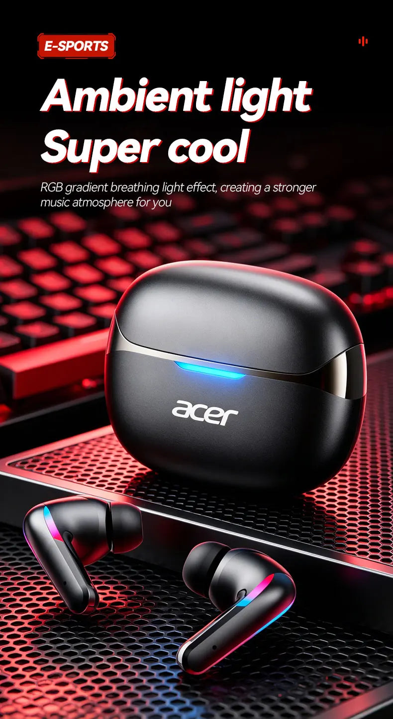 Acer Ohr829 Wireless Headphones Bluetooth 6.0 Low-Latency Gaming Headphones Enc Call Noise Reduction Surround Stereo Sound Comfortable to Wear Long Battery Life Compatible with Mobile Phones and Tablets Pi-Mart