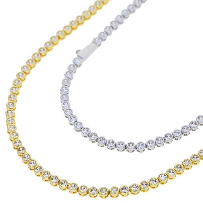 Geometric High Quality Fashion Women Jewelry Bezel Set Round Shaped Tennis Chain Bracelet Necklace Set Pi-Mart