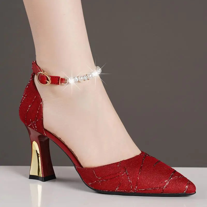 Women High Quality Crystal Suede Stiletto Heels Fashionable and Sexy High Heels Are Suitable for Banquets Parties Workplace Shoe Pi-Mart
