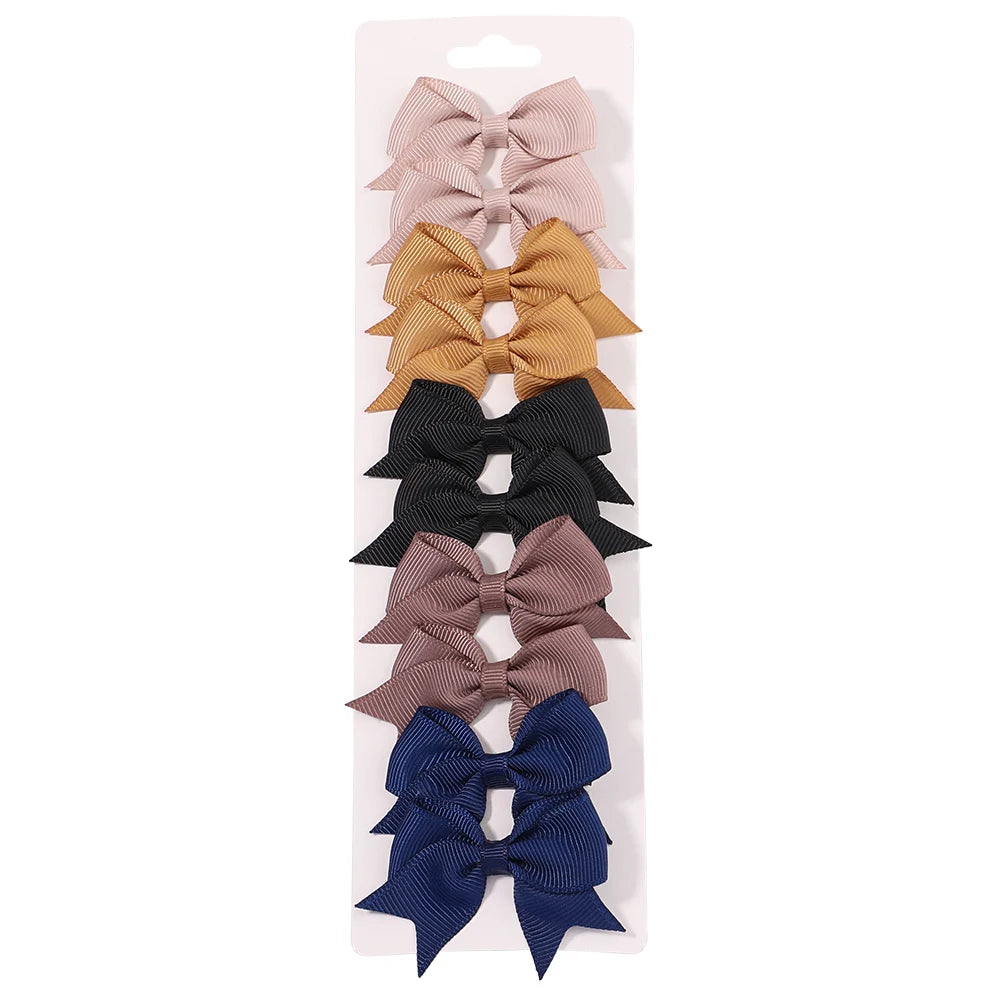 10Pcs/Set Solid Color Kids Bows Hair Clips for Baby Girls Handmade Ribbon Bowknot Hairpin Barrettes New Year Hair Accessories Pi-Mart