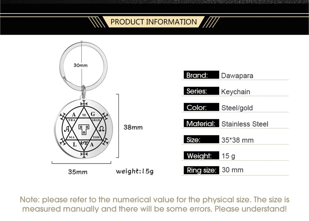 Dawapara Protection Secret Seal of Solomon Pendant Keychain Witchcraft Hexagram Wealth Fortune Amulet Stainless Steel Jewelry Pi-Mart
