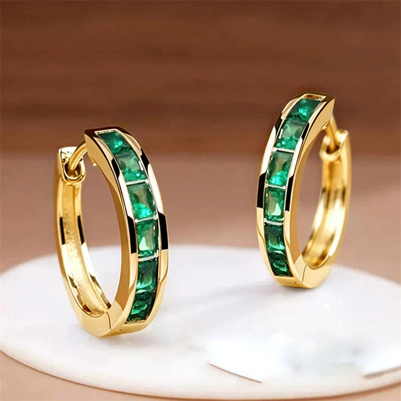 Huitan Hoop Earrings with Princess Cubic Zirconia Exquisite Ear Circle Earrings for Women Silver Color Fashion Versatile Jewelry Pi-Mart