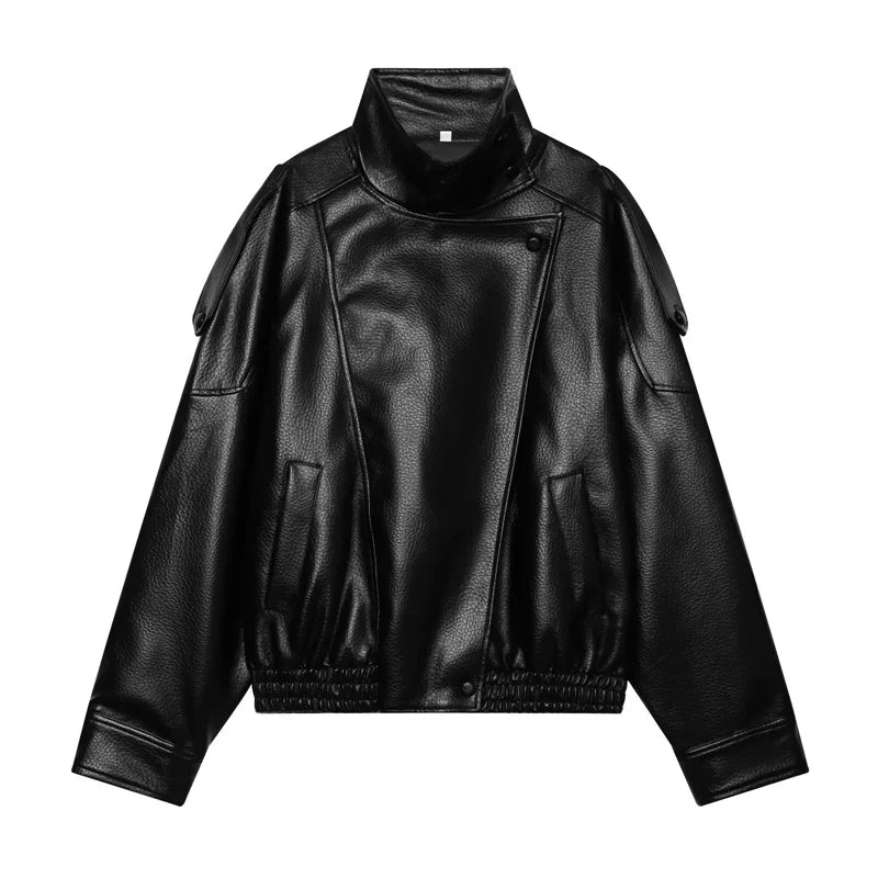 Women's Faux Leather Jacket New Fashion Long Sleeve Versatile Jacket Personality Chic Women Coat Autumn Winter Ladies Outerwear LadyShow.Store