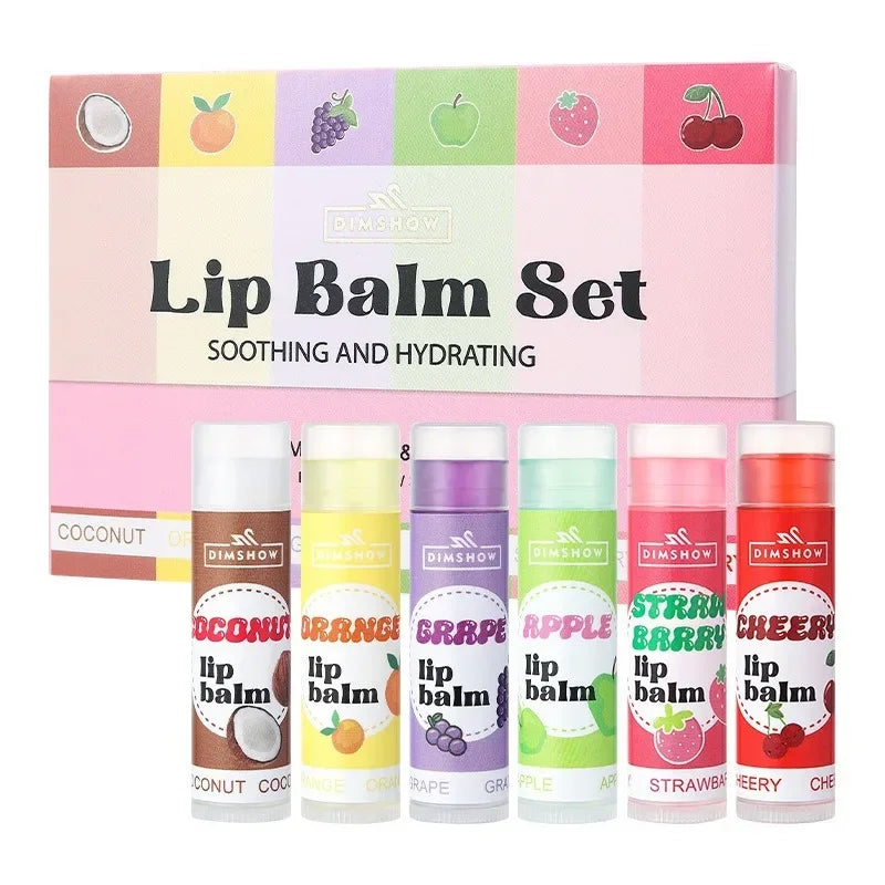 6 Kinds of Fruity Lip Balm Moisturizing Hydrating Long Lasting Lip Lotion Lightening Lip Lines Lips Mask Care Lips Lipstick Balm Pi-Mart