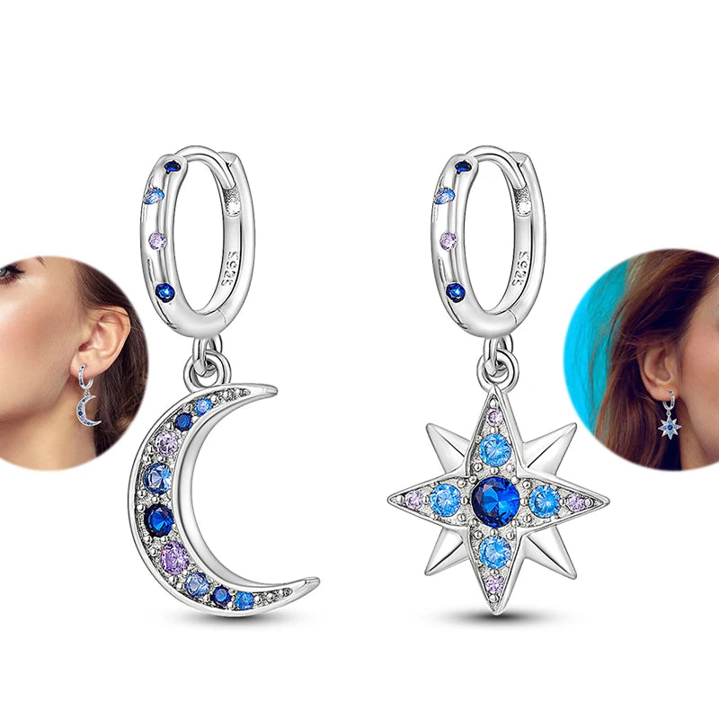 Genuine 925 Sterling Silver Love Feather Earrings Fit Original Charms Hoop For Women Girls Stud Earring Fine Jewelry Gifts Pi-Mart