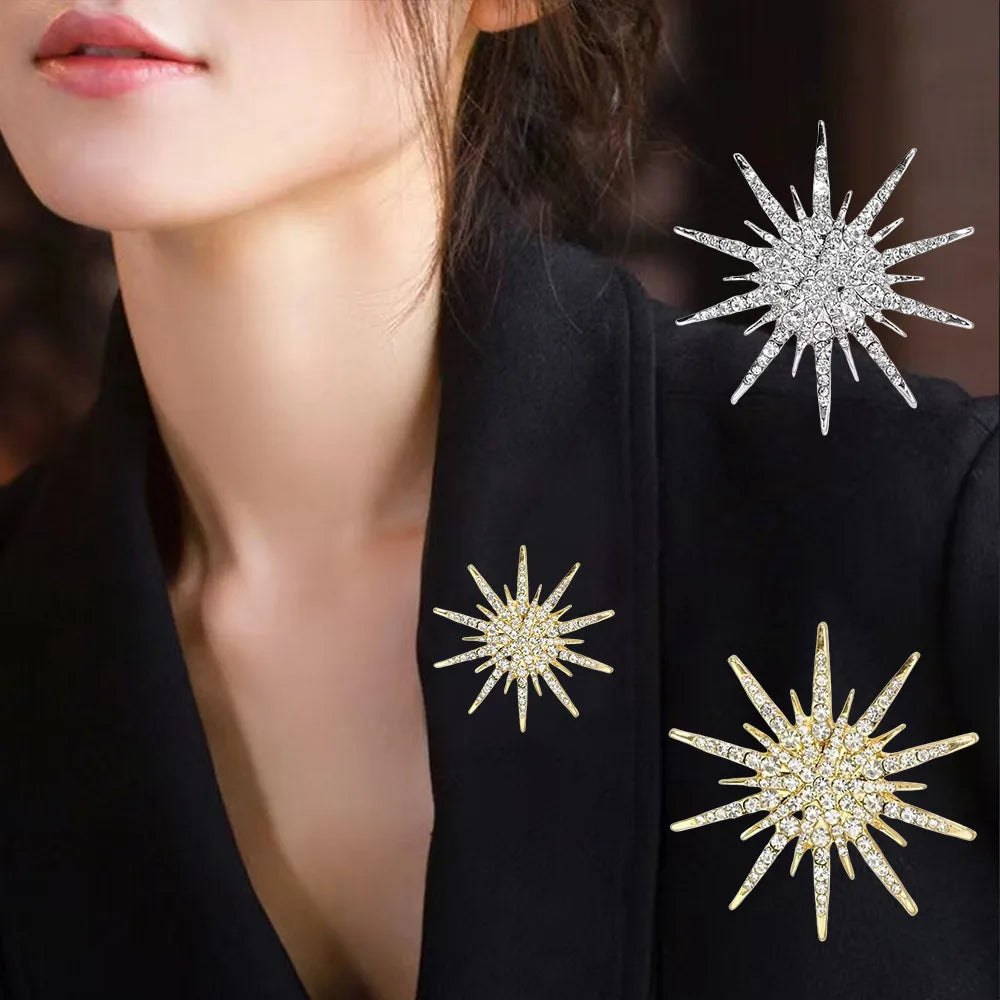 Rhinestone Hexagram Brooches for Women Men Fashion Starburst Metal Lapel Pin Clothes Accessories Office Leisure Jewelry Gift Pi-Mart