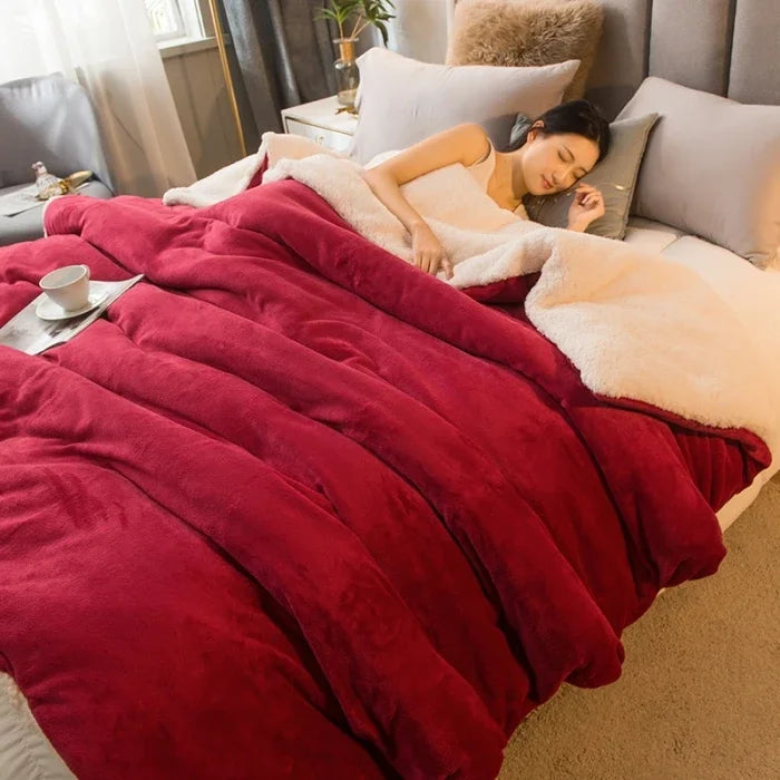Wool Throw Blanket Keep Warm Winter Bed Blankets Double Sided Queen Duvet Cover Camping Double Bed Cover Bedspread On The Bed Pi-Mart