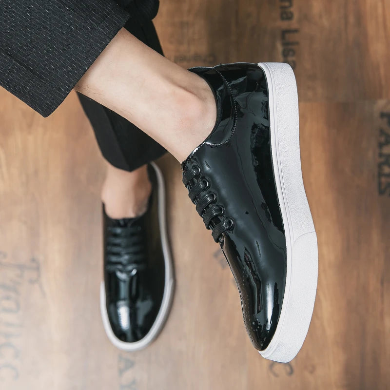 Spring Autumn Leather Shoes High Quality Patent Leather Casual Shoes Lace Up Sneakers Green Fashion Sole Designer Leather Shoes Pi-Mart