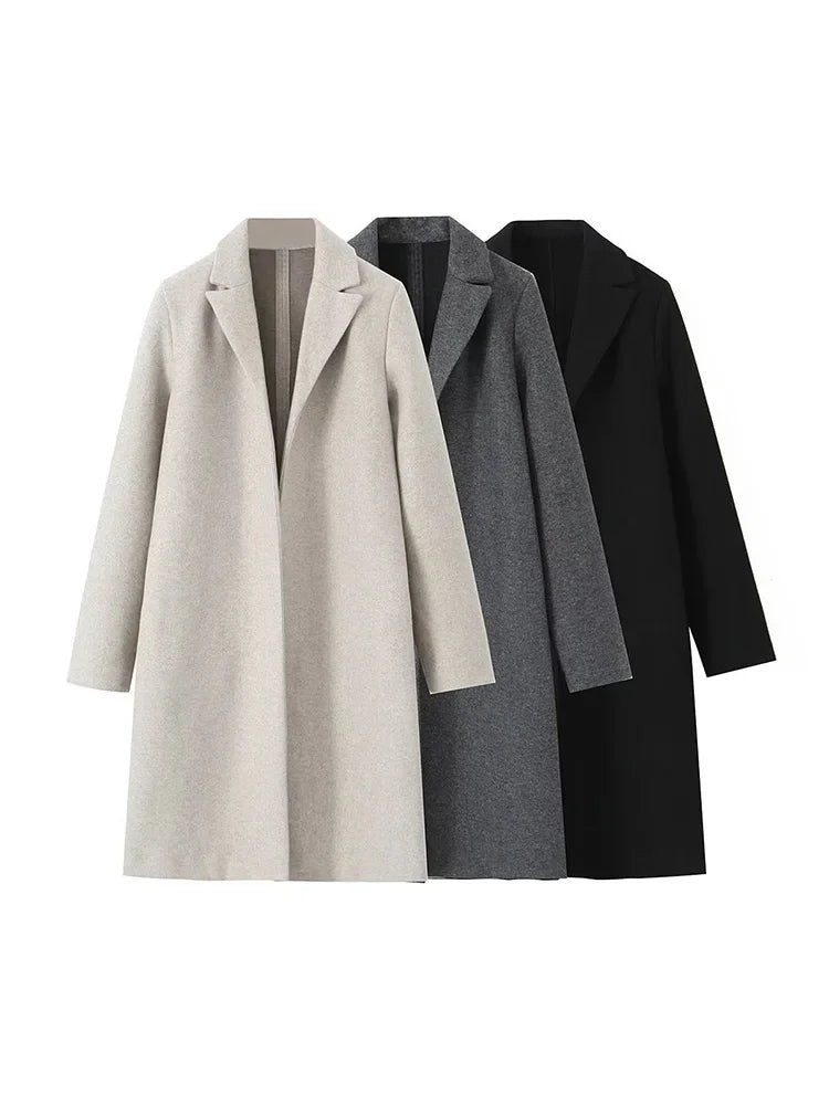 Willshela Women Fashion Solid Open Stitch Long Trench Coats Vintage V-Neck Full Sleeves Female Chic Lady Outfits LadyShow.Store
