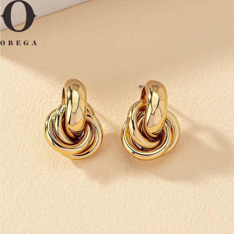 Obega Gold SIlver Color Knot Hoop Earring For Women Shiny Plating Trendy Earring Stud Cute Daily Wear Jewelry Pi-Mart