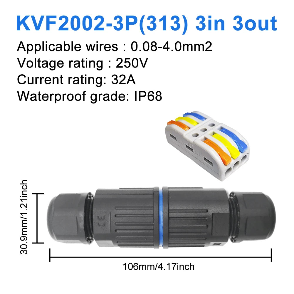 IP68 Waterproof Cable Connector Quick Connection KVSF-15 2 in 2 out 2/3/4/5 Pin Electrical Terminal Adapter Wire Connector Pi-Mart