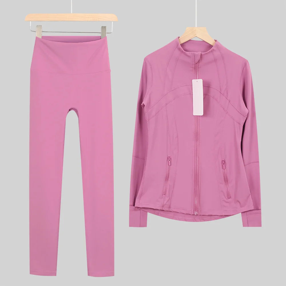 2026 New Yoga Sport Jacket Set Women's Yoga Clothes Running Fitness Jacket Active Wear Clothing Nine-point Pants Pi-Mart