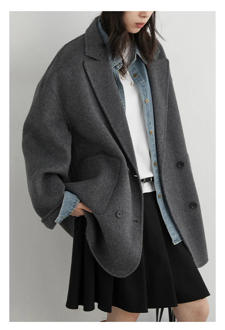 CHIC VEN New Women Woolen Coat Loose Solid Mid-length Double-sided Oversized Office Ladies Jackets Outerwear Autumn Winter 2026 Pi-Mart