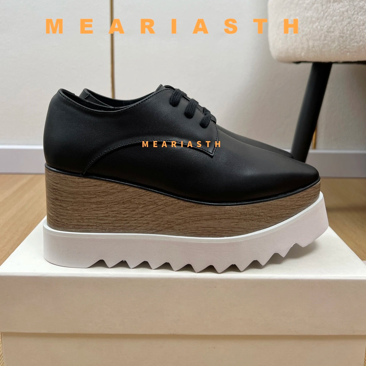Women Walking Sneakers Autumn Lace-up High Platform Chunky Shoes Breathable Leather Shoes 8.5CM Winter Wedge Heels Casual Shoes Pi-Mart