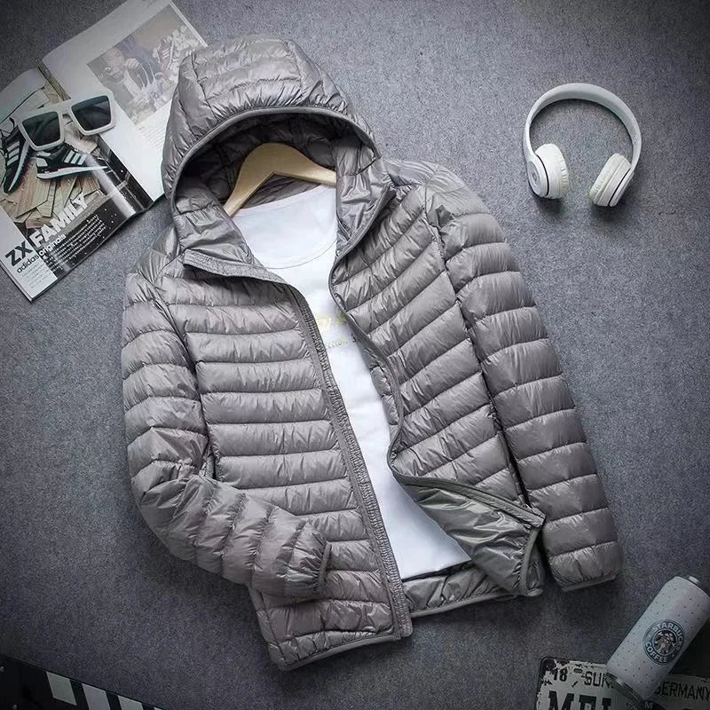 0-10℃ Men's Winter Jacket Ultra Light Duck Down Jackets Portable Hooded Puffer Feather Thin Parkas Windproof Outerwear Coat 5XL LadyShow.Store