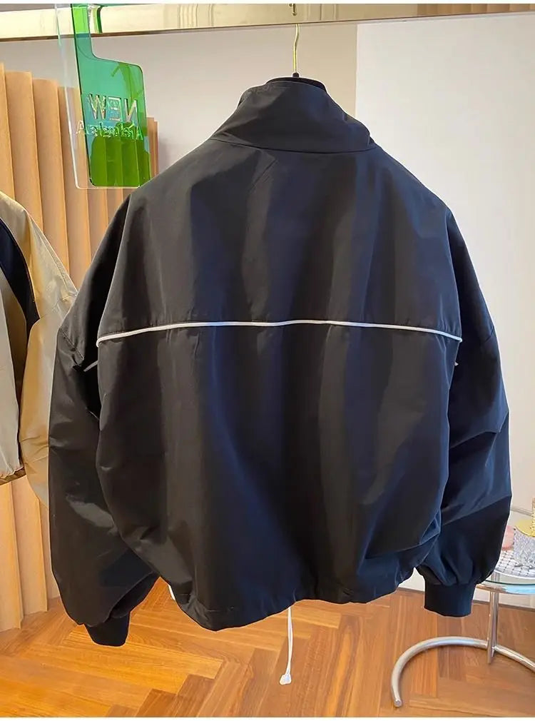Zipper Design Niche Loose Casual Stand Collar Windbreaker Jacket Spring and Autumn Short Jacket Jacket Top Pi-Mart
