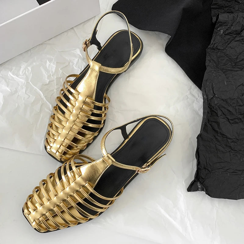 JOZHAMTA Size 34-43 Women Flats Sandals  Fashion Summer Shoes Real Leather Casual Sexy Round Toe Party Daily Dress Sandals Pi-Mart