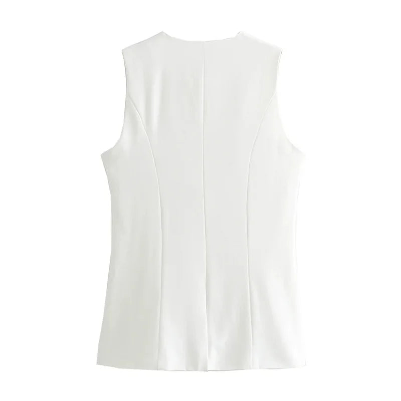MUJER 2025 White Sleeveless Vest Women Button Summer Vests for Women Jacket Pink Vest Top Women Streetwear Women's Tailored Vest LadyShow.Store