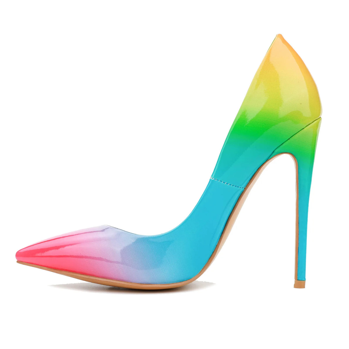 Brand Women High Heels 8-12CM Fashion Iridescent Pointed Toe Single Shoes Woman Thin Heel Summer Glossy Colorful Leather Pumps Pi-Mart