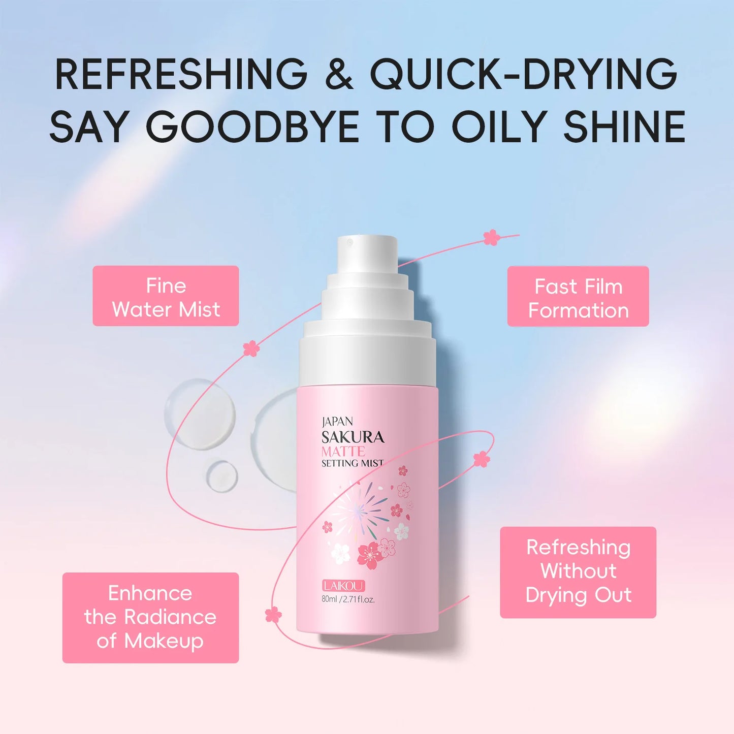 Sakura Matte Setting Spray 80ml Long Lasting Makeup Fixer Moisturizing Oil Control Non Sticky Face Mist For All Day Fresh Look Pi-Mart