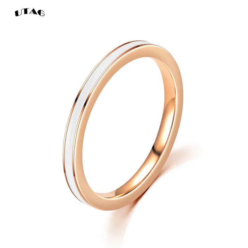 UTAG  Fashion Black/White Ceramic Crystal Wedding Rings Jewelry For Women Girls Rose Gold Stainless Steel Bohemia Rin Pi-Mart