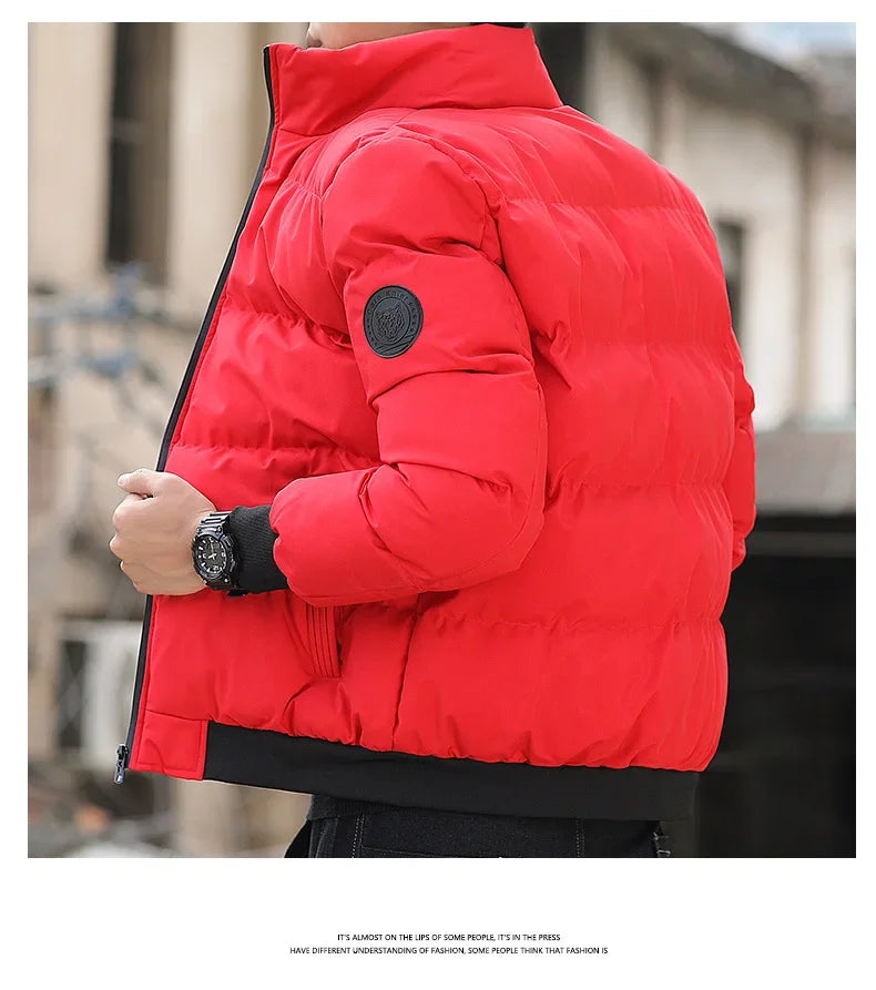 2025 Winter New Solid Color Zipper Down Jacket Thick Cotton Jacket Men Trendy Brand Casual Youth Coat Versatile Comfortable Top LadyShow.Store