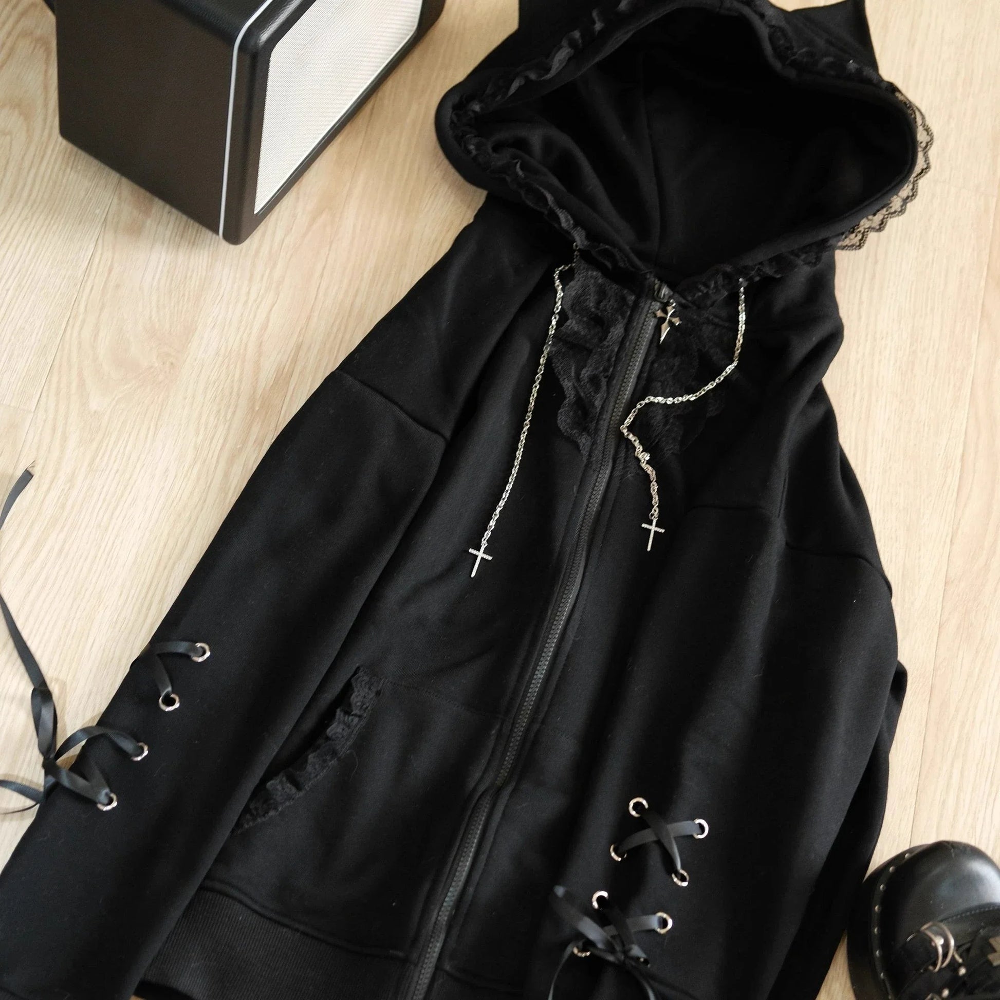 Subculture Japanese Retro Long Sleeve Hoodie Cat Ears Lace Decoration Women Casual Sweatshirt Gothic Y2K Harajuku Autumn Coat LadyShow.Store