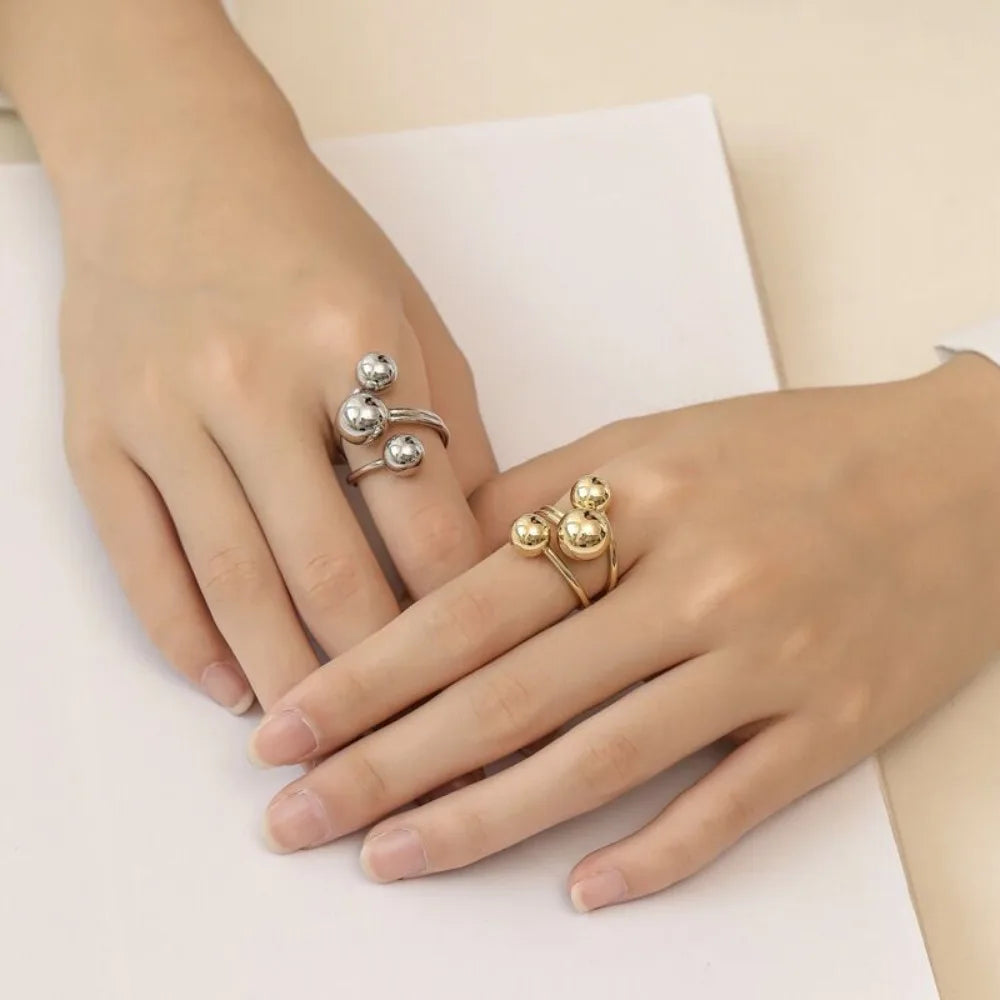 New Temperament Multi-layer Irregular Geometry  Sliver Color Smooth Planet Stainless Steel Open Rings for Women Designer Jewelry Pi-Mart