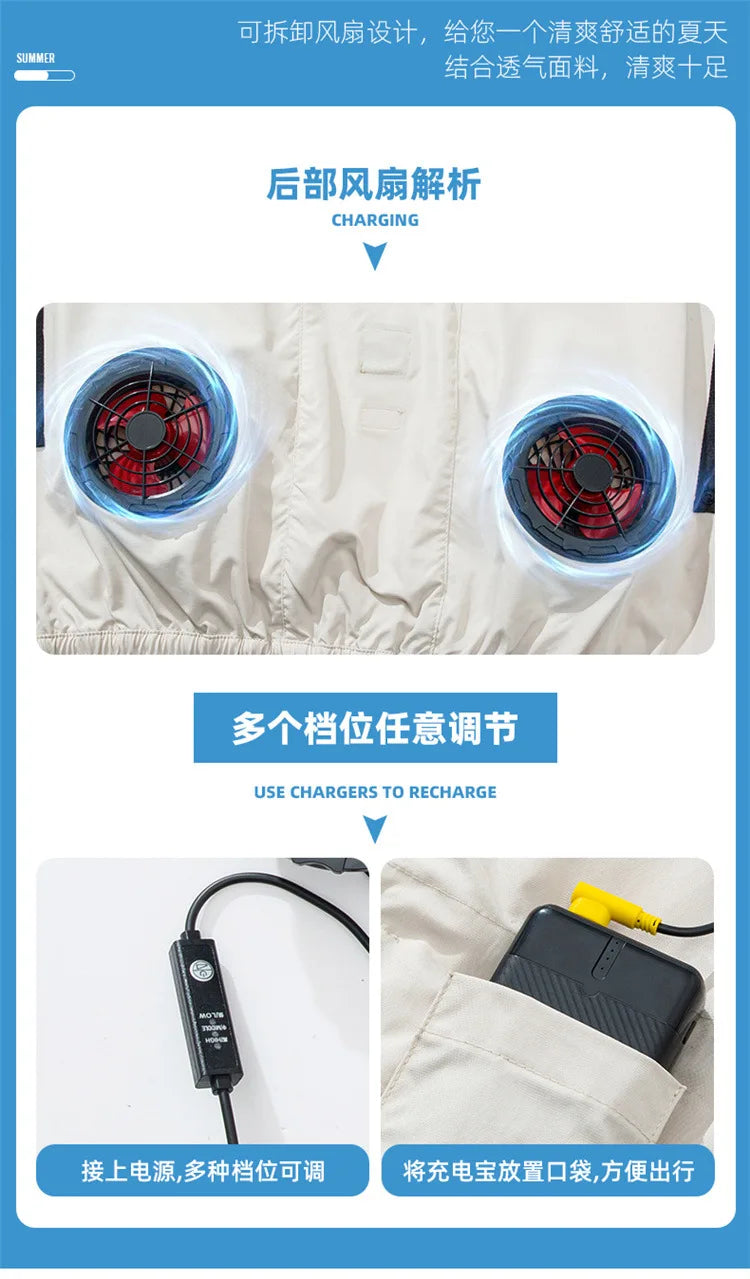 Cooling Air Conditioning Clothes with Fan Outdoor Charging Summer Cooling Welding Labor Overalls Men Pi-Mart