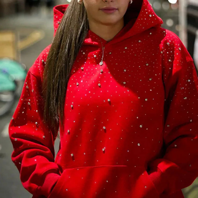 2025 Hooded Sports Pullover, Hot Stamping Diamond Couple Style Streetwear, INS Pi-Mart