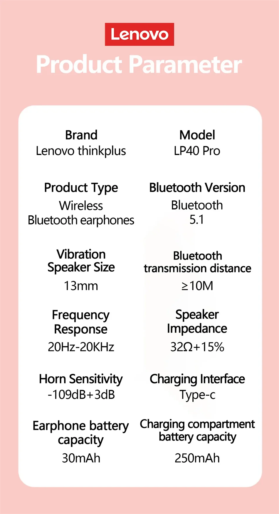 Lenovo LP40 Pro TWS Bluetooth 5.4 Wireless Headphones HiFi Stereo Earphones Gaming Sports Touch Control HD Call With Mic Earbuds Pi-Mart