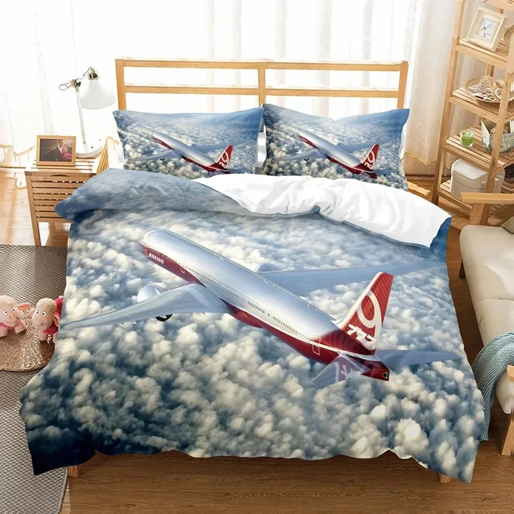 3D Bed Linen Airplane Blue Sky Comfortable Duvet Quilt Cover Pillowcase Bedding Set Children Bedroom Decoration Home Textile Pi-Mart