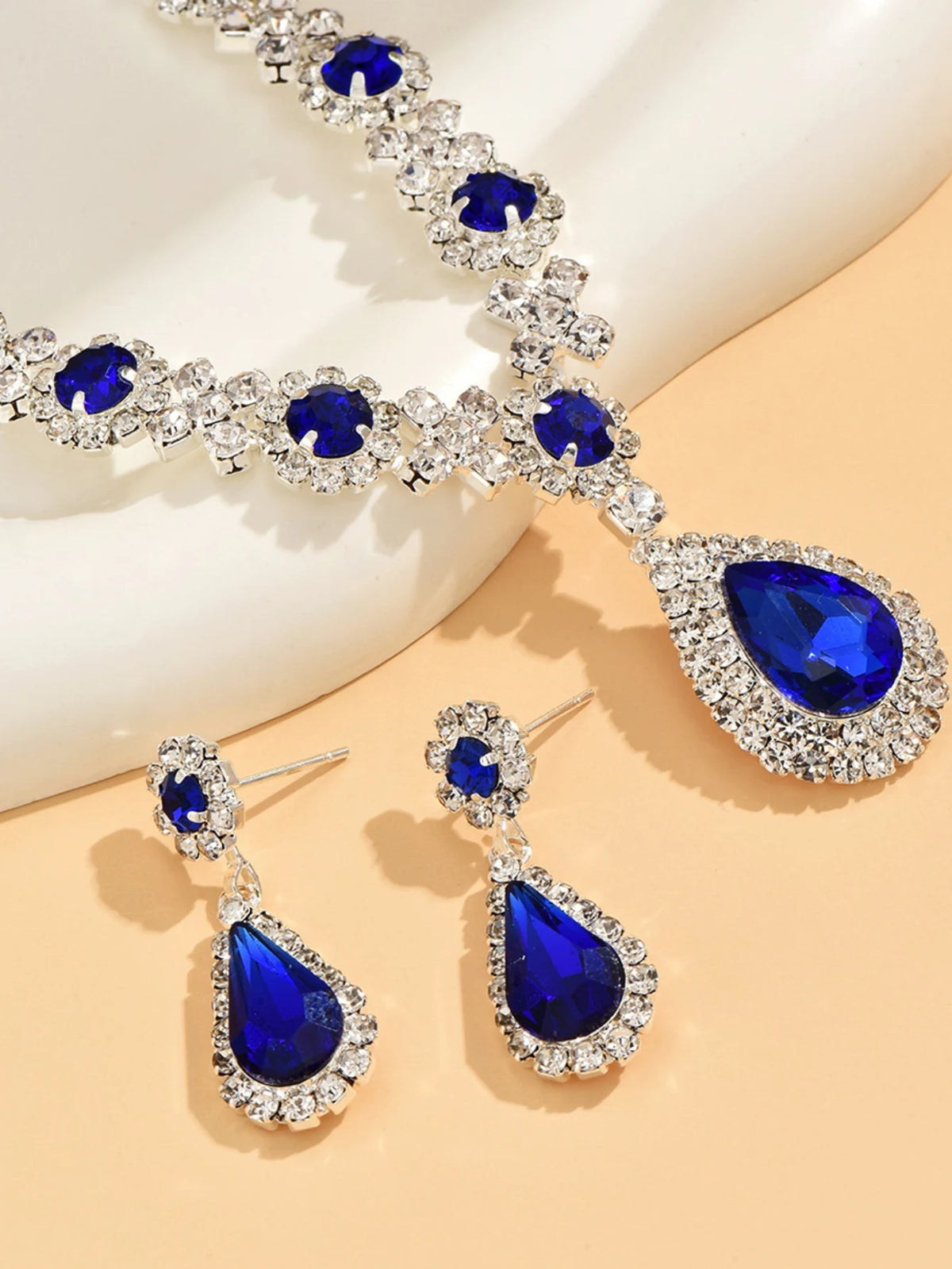 3 Pieces of Women's Crystal Droplet Necklace with Earrings Set for Wedding Evening Dress Accessories Pi-Mart