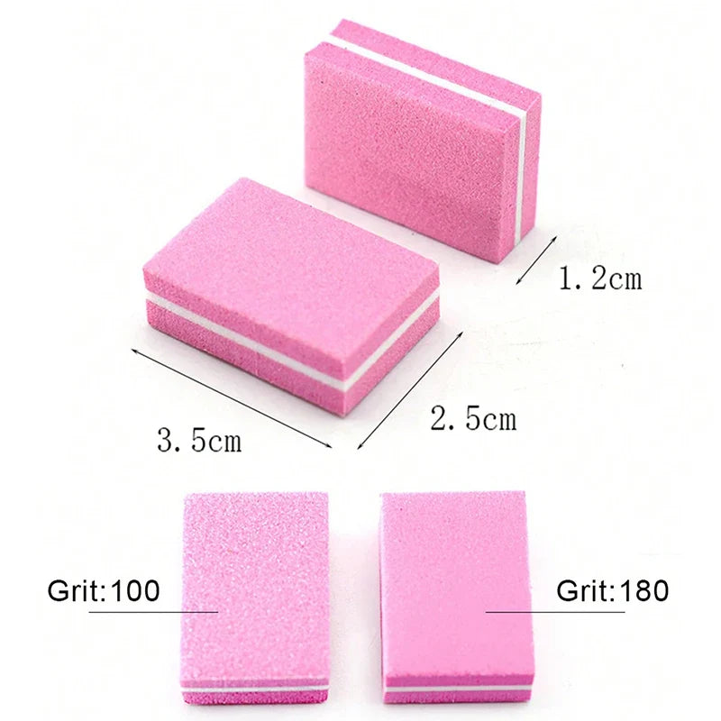 50Pcs Professional Mini Nails Art buffer File 100/180 Sandpaper Manicure Tips Care File Sanding Polishing Accessories Tools Tri Light Beauty