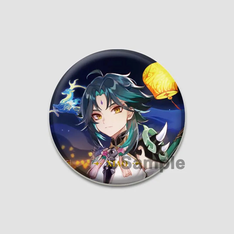 Genshin Impact Game Brooches 58mm Round Button Pins for Backpack Jackets Jewelry Cartoon Cosplay Badge Hutao Zhongli Xiao Badges Pi-Mart