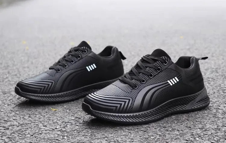 Waterproof Men's Sneakers Casual Running Shoes Soft Bottom Black Leather Sports Shoes Pi-Mart
